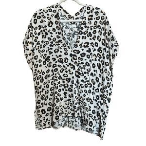 KARLIE Tunic Top Womens Large Multicolor Animal Print Deep V Neck Blouse